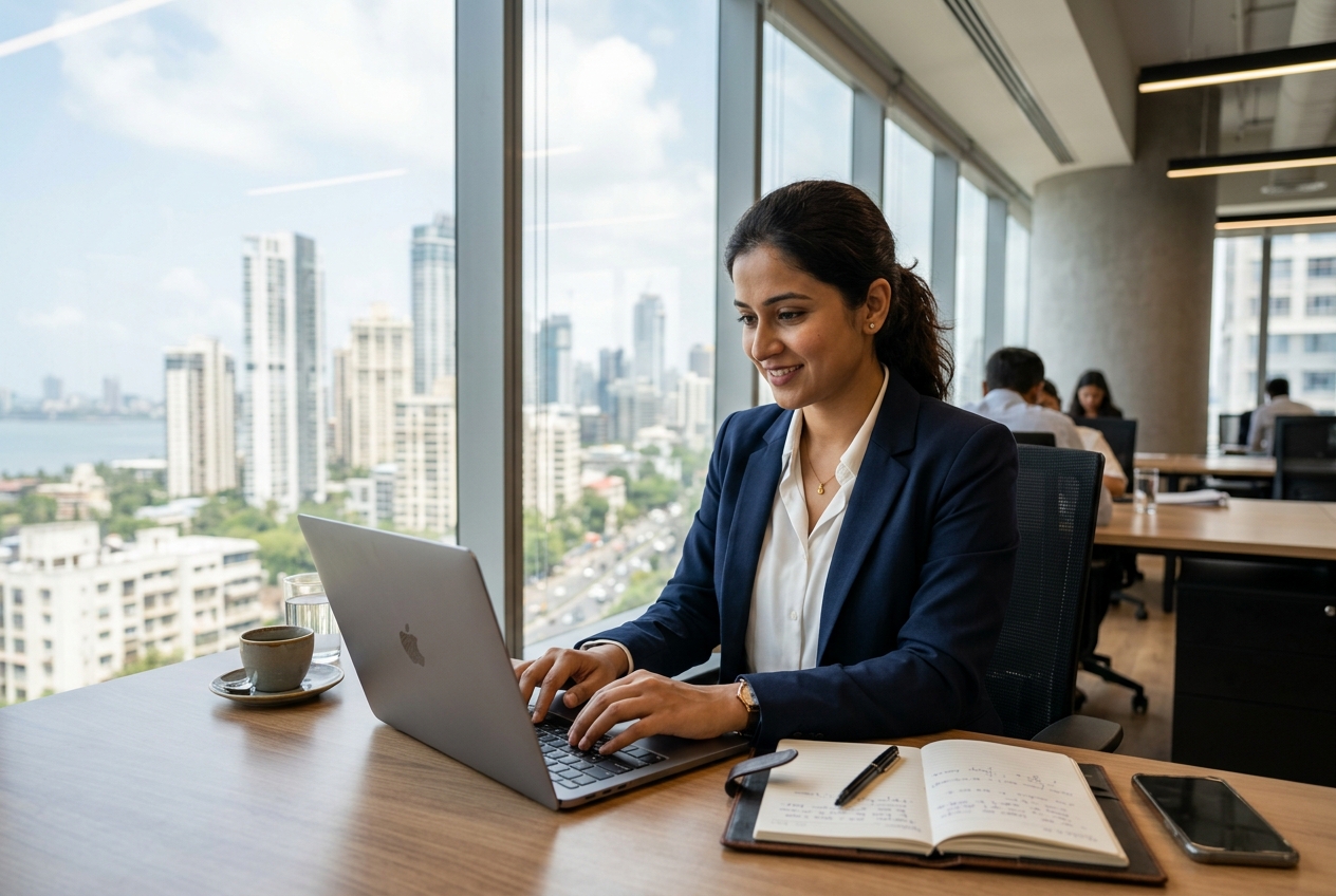 Professional executive drafting corporate business emails on laptop